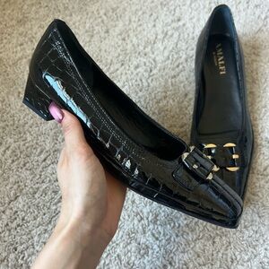 VINTAGE LUXURY AMALFI by RANGONI Black Croc Embossed Leather Loafer Shoes SZ 10